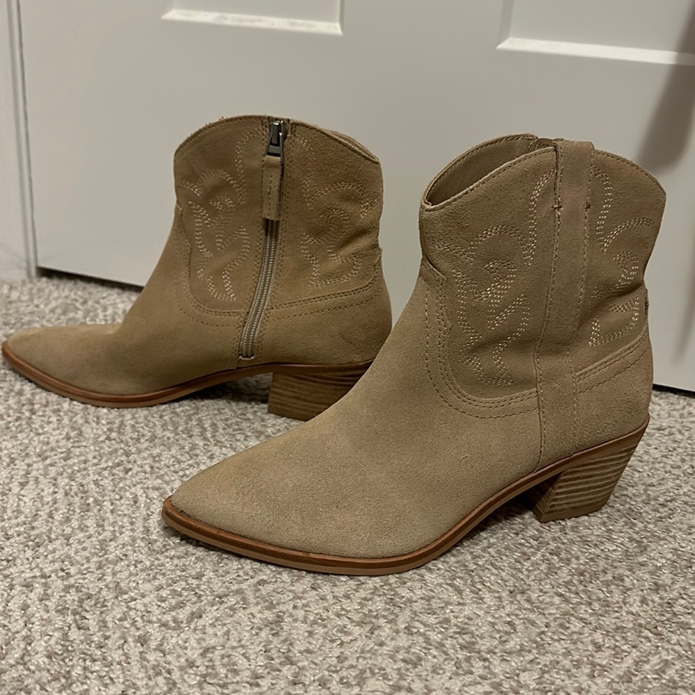 Dolce Vita Tan Suede Western Ankle Boots